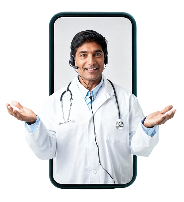 Friendly doctor with smartphone